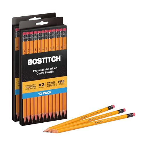 Bostitch Office Premium #2 Pencils, American Cedar Wood, Pre-Sharpened, HB Graphite, 24-Pack (BACP12Y-2PK) - size: 1 Count (Pack of 24)
