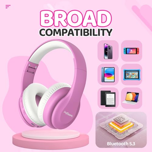 JoySpark Kids Bluetooth Headphones, Lightweight Wireless Headphones for Kids, 85/94dB Volume Limited, 60 Hours Playtime, Bluetooth 5.3, Over-Ear Toddler Headsets with Built-in Mic-Pink - color: Pink