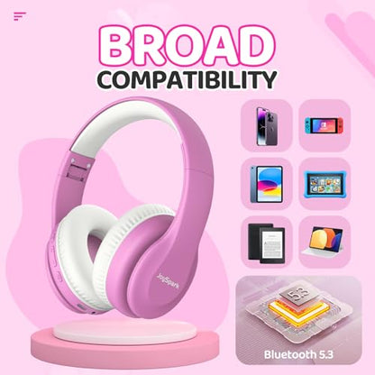 JoySpark Kids Bluetooth Headphones, Lightweight Wireless Headphones for Kids, 85/94dB Volume Limited, 60 Hours Playtime, Bluetooth 5.3, Over-Ear Toddler Headsets with Built-in Mic-Pink - color: Pink