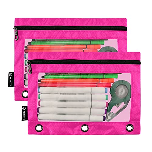 Binder Pouches,Deep Pink Pencil Pouch for 3 Ring Binder 2 Pack Clear Pencil Bag with Zipper for Office School Supplies - color: Deep Pink