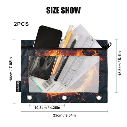 SUABO Baseball Flame Pencil Pouch for 3 Ring Binder, 2 PCS Fire Binder Pencil Pouch with Zipper, Clear Window Zipper Pencil Case Pencil Bags for Office Supplies - color: Baseball2