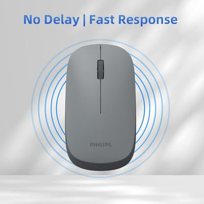 Philips Wireless Bluetooth Mouse for Laptop, Bluetooth Mouse for MacBook Pro/Air and iPad, Travel Silent USB Wireless Mice, BT 3.0/5.0 and 2.4GHz USB Dongle, 1600 DPI, 12-Month Battery Life
