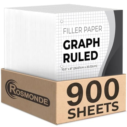 Rosmonde 6 Pack Graph Paper, 900 Sheets, 4x4 Loose Leaf Paper, 8" x 10.5", 3 Hole Punched for Binders, Grid Paper, 54 GSM Thick Graphing Paper, Quad Ruled, Notebook Paper for School & College - size: 6 Pack (900 Sheets)
