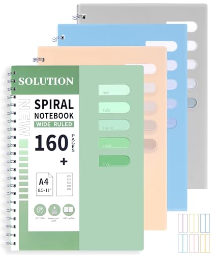 4 PCS Spiral Notebook 8.5x11 Large A4 Lined Journal College Ruled,160 pages | Hardcover with label stickers,Hardcover notebook for school,office,journal,work,travel and daily notes - size: A4(8.5x11in), style: Multicolor-4 Pack
