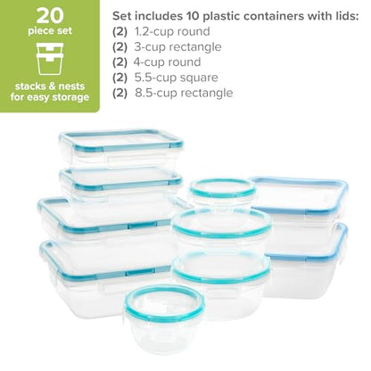 Snapware Plastic Total Solutions (10-Pack, Mixed Sizes) Food Storage Containers Set, Airtight & Leakproof Plastic Locking BPA-Free Lids Tupperware, Freezer Dishwasher Microwave Safe