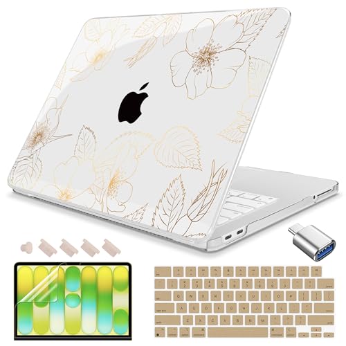 Teryeefi for MacBook Neo 13 inch Case 2026 A3404 (A18 Pro Chip), Plastic Hard Shell Pattern Case with Type C Adapter & Keyboard Cover & Screen Protector, Golden Flower - color: Golden Flower
