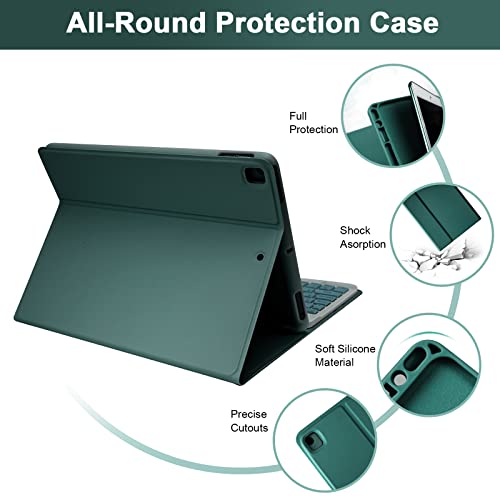 SOPPY Bluetooth Keyboard Case with Mouse for iPad 9th Gen 2021, 8th Gen 2020, 7th Gen 2019 10.2", Air 3 & Pro 10.5", Detachable Wireless Keyboard, Slim Protective Cover, Rechargeable, Dark Green - color: Dark Green, size: 10.2 & 10.5 inch