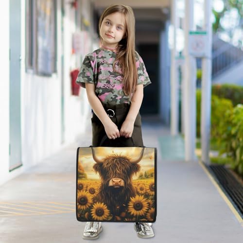 3 Ring Zipper Binder Sunflower Highland Cow Binders Bag with Shoulder Strap 500 Sheets Paper Organizer Trapper Keeper Documents Storage File Folder for School Office - color: A1188