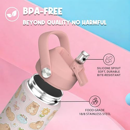 Boys Girls Capybara Water Bottle for School，Kids 18 oz Insulated Stainless Steel Cup with Straw, Double-Wall Vacuum Leakproof - color: C16.Capybara