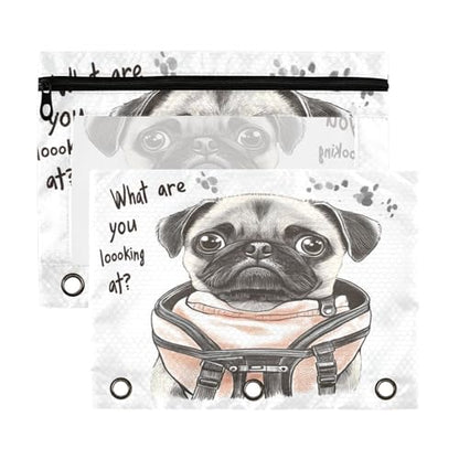 Kcldeci Pencil Pouch for 3 Ring Binder, Cute Dog 2 Pack Binder Pencil Pouch with Clear Window Pencil Bags with Zipper Pencil Case for Binder - color: A06
