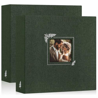 Lanpn 2 Packs Scrapbook Photo Album 12x12, Linen Window Design Cover Top Load 3 Ring Folder Binder Photo Book Photobook 12 x 12 inch with 30 Plastic Sleeves 60 Pages (Green) - color: Green, size: 12x12"/2PK