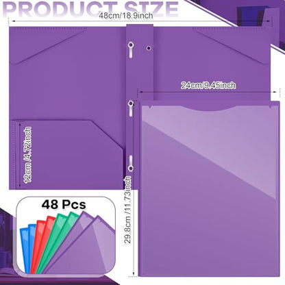 Henoyso 48 Pcs Plastic Folder with Clear Front Pocket and 3 Prongs Heavy Duty Plastic Folders with Card Slot Pocket Folders with Prongs for School Office Home(Multicolor) - color: Multicolor