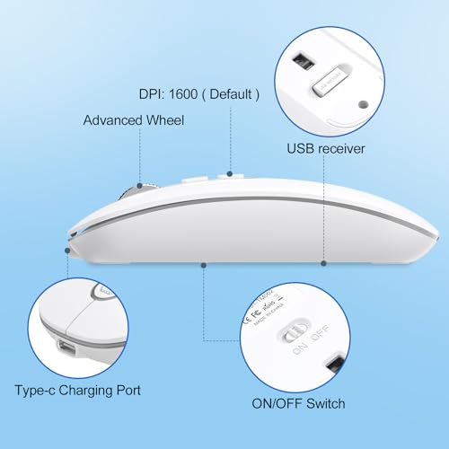 cimetech Wireless Keyboard and Mouse Combo, [Rechargeable keyboard and mouse][Silent Scissor Switch Key][Ultra Slim]Wireless Computer Keyboard and Mouse for Laptop, PC, Computer, Mac, Windows - White