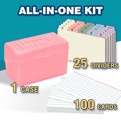 H4D 3x5 Index Card Holder with 100 Index Cards and 25 Dividers, Light Pink | 3x5 Inch Plastic Box, Heavyweight 3x5 Index Cards, Plastic 3x5 Index Card Dividers, Snap Closure Lid - color: Light Pink, size: 3"x5"