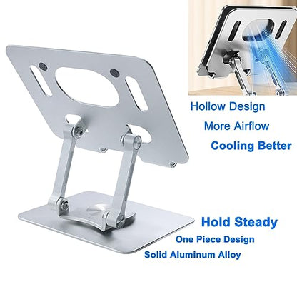 DCHAV Foldable Adjustable Drawing Tablet Stand for Desk iPad Holder Laptop Computer Riser 360 Rotating Ergonomic Aluminum Raised Table for Portable Monitor Phone 5-12 Inch Notebook, Silver