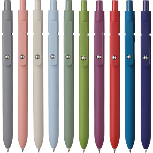 Epakh 10 Pcs Gel Pens, 0.5mm Quick Dry Black Ink Pens Fine Point Smooth Writing Pens Retractable Ballpoint Pens, Aesthetic Pens Office Supplies Gifts for Women Men School Office(Rustic Color) - color: Black, style: Modern