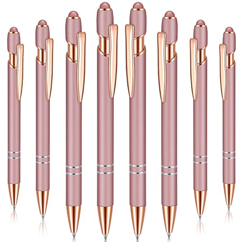8 Pieces Ballpoint Pen with Stylus Tip Black Ink 2 in 1 Stylus Metal 1.0 mm Medium Point Smooth Pen Rainbow Colorful Rubberized Ballpoint for Touch Screen Tablet(Rose Gold) - color: Rose Gold