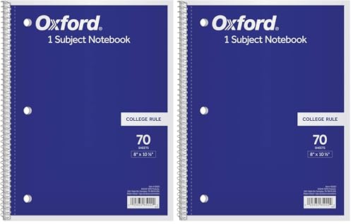 Oxford 1-Subject Notebook, 8 x 10-1/2, College Rule, 70 Sheets (65022) (Pack of 2) - size: 1 Count (Pack of 2)