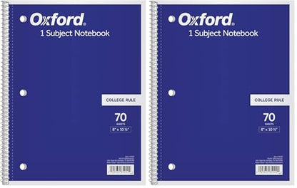 Oxford 1-Subject Notebook, 8 x 10-1/2, College Rule, 70 Sheets (65022) (Pack of 2) - size: 1 Count (Pack of 2)