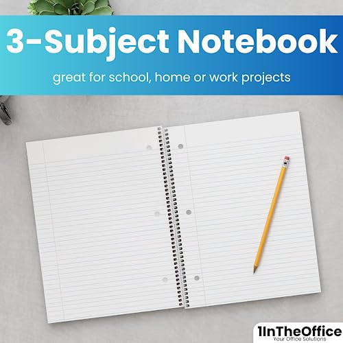 1InTheOffice Spiral Notebook College Ruled 8.5 x 11, 3-Subject College Ruled Notebooks, Wirebound Spiral Notebooks, 3-Hole Punched, 120 Sheets, Black, 4 Pack