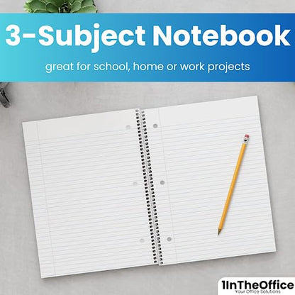 1InTheOffice Spiral Notebook College Ruled 8.5 x 11, 3-Subject College Ruled Notebooks, Wirebound Spiral Notebooks, 3-Hole Punched, 120 Sheets, Black, 4 Pack