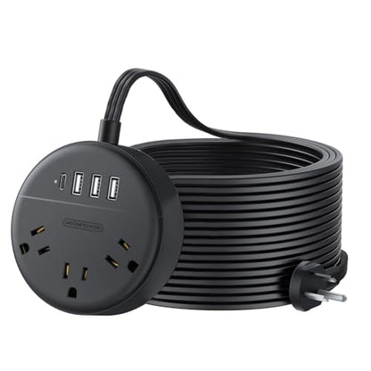 Extension Cord 25 ft, NTONPOWER Flat Plug Power Strip with USB, 3 Outlet 2 USB Desktop Charging Station, Wall Mount Power Strip for Home Office, Black - size: 25 FT Cord, style: 3A2U