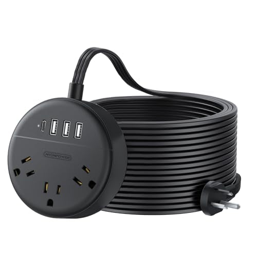 Extension Cord 25 ft, NTONPOWER Flat Plug Power Strip with USB, 3 Outlet 2 USB Desktop Charging Station, Wall Mount Power Strip for Home Office, Black - size: 25 FT Cord, style: 3A2U