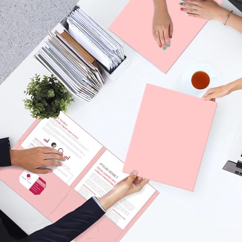 Two Pocket Folders, PANDRI 50 Pack 2 Pocket Folders, Letter Size Paper File Folder for School Office Home Business, Pink - color: Pink