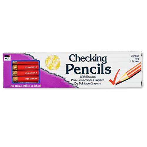Charles Leonard Checking Pencil, Red Colored with Eraser, 12/Box (65030) - color: Red, size: 12 Count (Pack of 1)