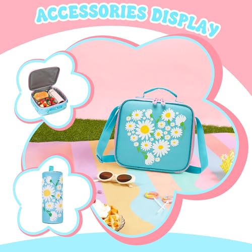 Girls Rolling Backpack Kids Backpacks with Wheels Travel Luggage for Elementary School Bookbag with Wheels Backpacks for Girls with Lunch Bag Set - color: Pink Blue Flower
