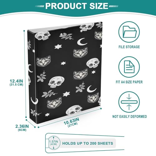 Gothic Moon Skull Cat 3-Ring Binder,1.5 Inch D-Ring Organizer Folder Clipboard Binder for Work Office School - color: Coloe5
