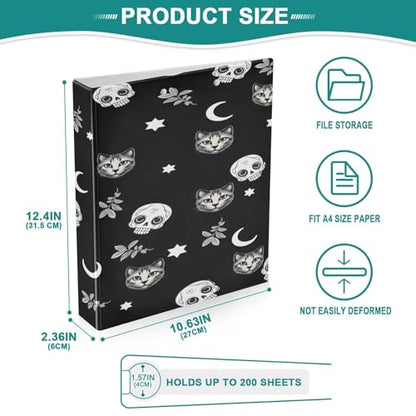 Gothic Moon Skull Cat 3-Ring Binder,1.5 Inch D-Ring Organizer Folder Clipboard Binder for Work Office School - color: Coloe5