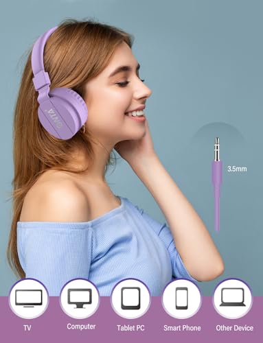 ONTA® Foldable on Ear Headphones for Children, Adjustable Lightweight Earphones for Phones/iPhone/Tablets/iPad/PC/MP3/MP4 (Purple) - color: Purple