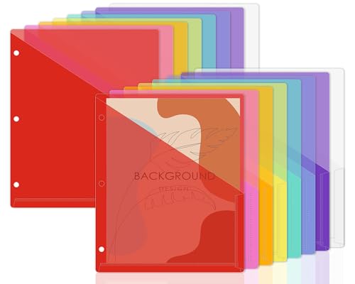48 Pack 3-Ring Binder Pockets Translucent Polyester 3 Hole Binder Plastic Sleeves 9.25 x 11.22 Inches Slash Folder Binders Organizer Suitable for Office Classroom Business Home Organizer (Rainbow) - color: Rainbow