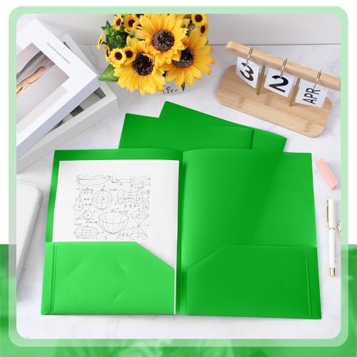 Gueevin 100 Pack Plastic Folder with Pockets, 2 Pocket Folders, Plastic Glossy Folders Fit Letter Size Paper, Heavy Duty Durable File Folder with Business Card for Home Office School (Fresh Green) - color: Fresh Green
