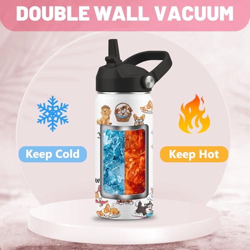Dog Lover Gifts for Girls, 16 oz Water Bottle with Straw Lid, Stainless Steel Insulated Dog Water Bottle, Cute Puppy Tumbler for School Travel Outdoor - color: Dogs