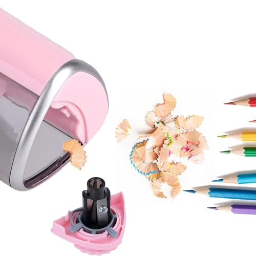 Automatic Pencil Sharpener with Auto Stop & Lead Breakage Protection – Ideal for Offices,Schools,Students,and Illustrators Quiet Operation,No Rough Edges,Pink - color: Pink