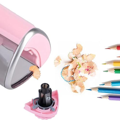 Automatic Pencil Sharpener with Auto Stop & Lead Breakage Protection – Ideal for Offices,Schools,Students,and Illustrators Quiet Operation,No Rough Edges,Pink - color: Pink