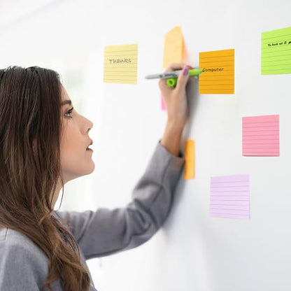 HQCME 9 Pack Lined Sticky Notes 3x3 in Post Sticky Notes with Lines, 9 Multi Colors Ruled Colorful Super Sticking Power Memon Pads, 82 Sheets/Pad - size: 3x3 in