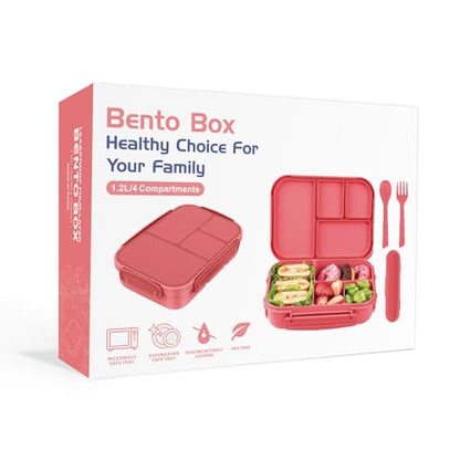 Amathley Lunch Box Kids,Bento Box Adult,Leakproof Lunch Containers for Adults/Kids/Toddler,1200ML-4 Compartments bento Lunch box with Utensil,Microwave & Dishwasher & Freezer Safe (Pink Berry) - color: Pink Berry