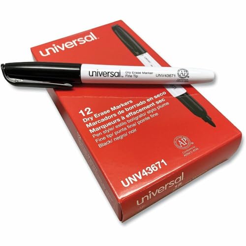 Universal 43671 Pen Style Dry Erase Marker, Fine/Bullet Tip, Black (Pack of 12) - size: 12 Count (Pack of 1)