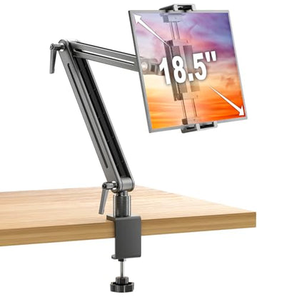 Jakeko Adjustable Portable Monitor Stand 15.6" - 360° Rotating Base Tall Tablet Desk Arm Holder Stand for iPad Air/Pro/Mini Swivel Flexible Clamp Mount Soporte para Tablet/Monitor Portatil/Ereader - size: up to 18.5"