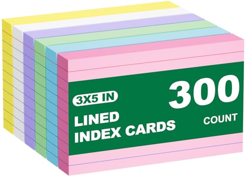 3x5 Lined Multicolored Index Cards, Total 300 Count (6 Packs of 50 Sheets), Ruled Bulk Flashcards, Pastel Color Notecards for Student Study, Office Memo, Home Recipe & Kids DIY Handcraft Supplies - color: Multicolored-3x5-300