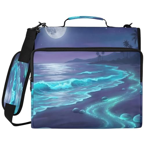 Beach 2-inch 3 Ring Zipper Binder with Shoulder Strap Holds 14 Inch Laptop for Students and Office - color: Beach