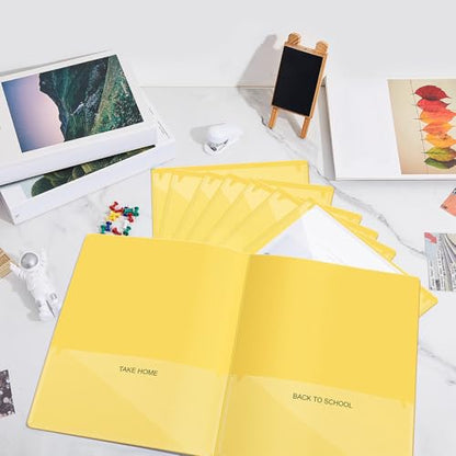 Henoyso 100 Pcs Folders Take Home Heavy Duty 2 Pocket Homework Folder for Students Parent Teacher Communication, 11.8 x 9.45 Inch(Yellow) - color: Yellow