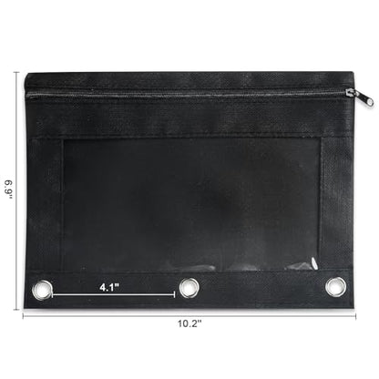 Ochido Pencil Pouch for 3 Ring Binder Bulk, 30 Pack in Black, Sturdy and Durable 3-Hole Binder Cloth Pencil Bag, Zipper Pencil Case with Clear Window for Storing School Office Supplies - color: 30pack Black