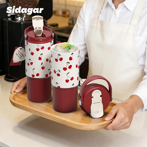 26oz Insulated Water Bottle with Straw & Spout Dual Lid, 316 Stainless Steel Tumbler, 100% Leakproof Vacuum Flask, Vibrant Cherry Red Aesthetic Coffee Cup, Travel & Gym Ready - color: Cherry Red