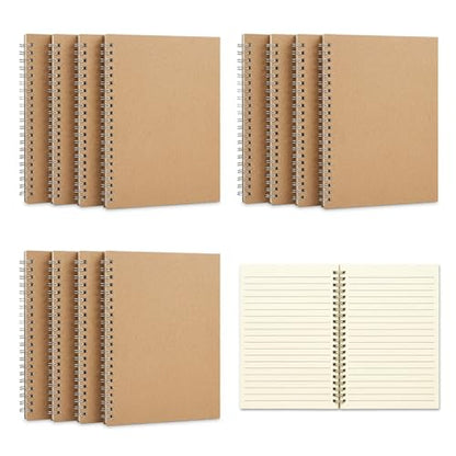 POPUFOX 12 Pack Spiral Notebooks 7.9" x 5.5", Lined Paper Kraft Cover Journal, 60 Sheets 120 Pages, DIY Customizable Small Wirebound Notebook for School Office Classroom