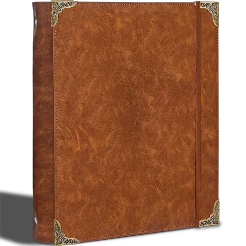 3 Ring Binder 1 Inch - Fits 8.5"x11" Letter Size Paper with Inside Pockets | Round Ring Binder Holds 200 Sheets, Vintage Notebook Cover Loose Leaf Organizer for Photo Album, Recipe - DIY Blank, Brown - color: Diy Blank - Brown, size: 3 Rings - 8.5x11in Pa