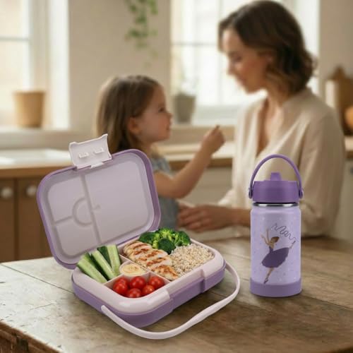 Bento Midi Lunch Box with carrying handle – 4 No-Mix Compartments | Microwave & Dishwasher Safe,Removable Tray | 900ML OZ (Purple Dark Powder Clevapirouette Friend) - color: Purple Dark Powder Clevapirouette Friend